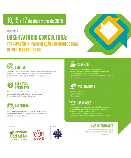 Observatório Cidadão de Piracicaba e Casvi promovem curso sobre participação social nas políticas culturais