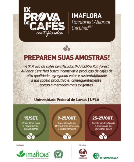 Universidade de Lavras já está recebendo as amostras para a IX Prova de Cafés Certificados - Imaflora/ Rainforest Alliance™